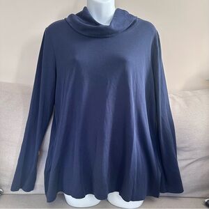 L.L.Bean Women’s XL Navy Blue Cowl Neck Top Supima Cotton Long Sleeve Casual